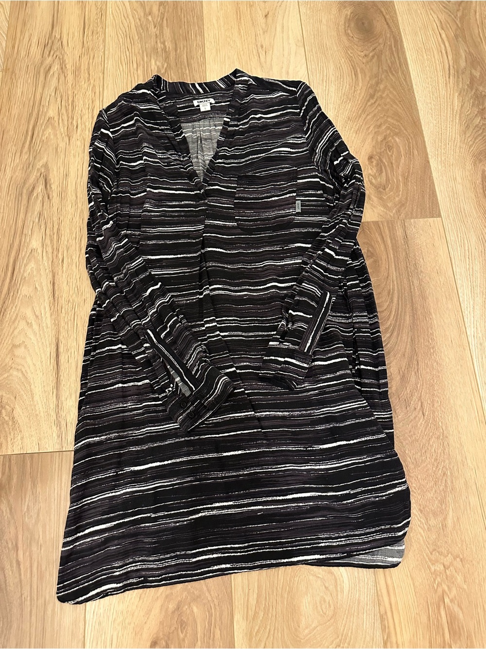 DKNY Black & White Striped V-Neck Tunic